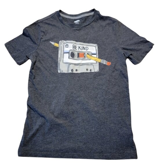 Old Navy Boys Size L (10-12) Gray Graphic Retro Be Kind Rewind Short Sleeve Tee - Picture 1 of 6